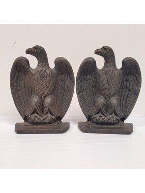 Pair Vintage Cast Iron Federal American Eagle Bookends Doorstops Robert Emig